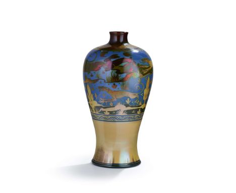 GORDON FORSYTH (BRITISH 1879–1952) FOR PILKINGTON'S TILE & POTTERY CO. HARES AND HOUNDS LANCASTRIAN LUSTRE VASE, 1912 impres