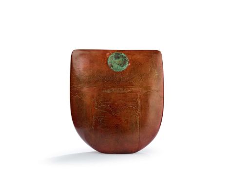  PETER HAYES (BRITISH B.1946) BOW WITH COPPER DISC, 1995 signed and dated, raku 35cm high (13 ¾in high) Woolley & Wallis, 14t