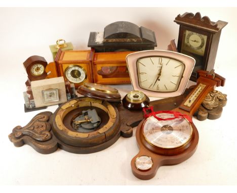 A collection of mid 20th century and later mantel clocks, wall clocks and barometers, having manual and quartz movements. (3)