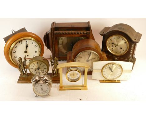A collection of mid 20th century and later mantel clocks, wall clocks and barometers, having manual and quartz movements. (3)