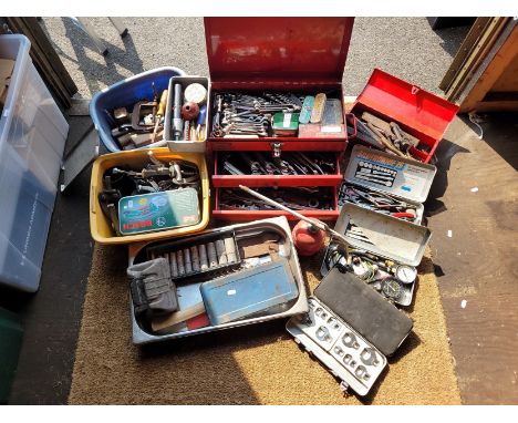 Draper tool chest containing various small hand tools, also four further boxes of hand tools to include gauges and circlip pl