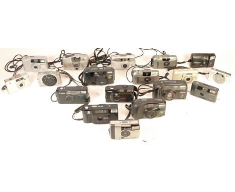 A collection of twenty mixed compact film cameras to include a Minolta Vectis 200, a Konica Pop-10 and a Ricoh XF-30