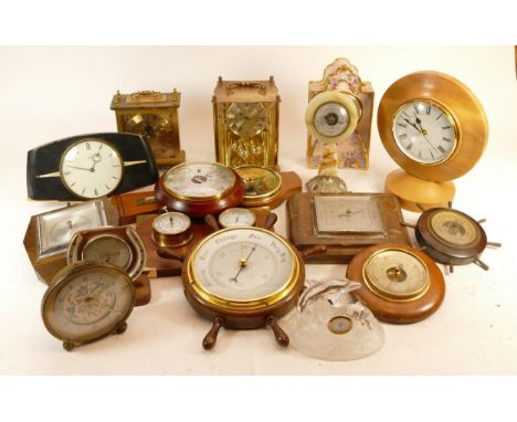 A collection of mid 20th century and later mantel clocks, wall clocks and barometers, having manual and quartz movements. (3)
