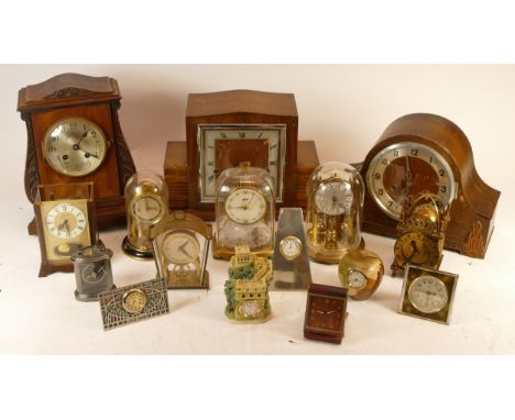 A collection of mid 20th century and later mantel clocks, wall clocks and barometers, having manual and quartz movements. (3)