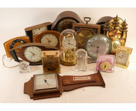 A collection of mid 20th century and later mantel clocks, having manual and quartz movements, in six boxes. (6) 