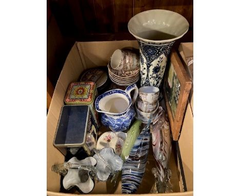 A collection of homewares, to include glass model fishes, ceramic vases, jugs, glassware and other wares in three boxes. (3) 