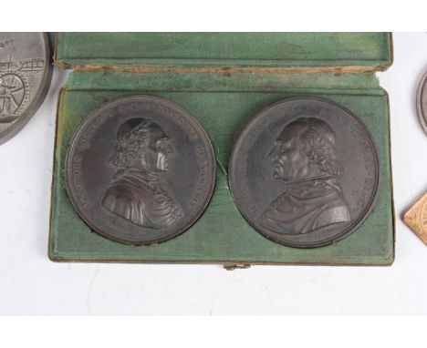 A collection of various early 19th century and later medals and medallions, including a silver medal, detailed 'I &amp; A Exh