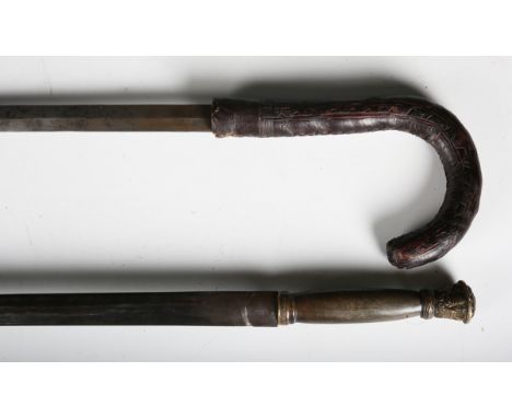 An early 18th century rapier with shaped and worked diamond-section blade, blade length 85cm, horn grip and gilt metal collar