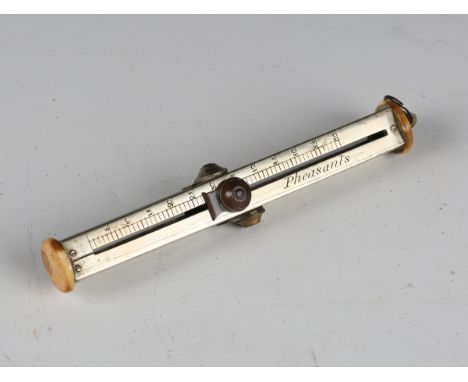 A rare Victorian ivory mounted nickel game shooting counter of square form, length 13.5cm, each of the four sides with engrav