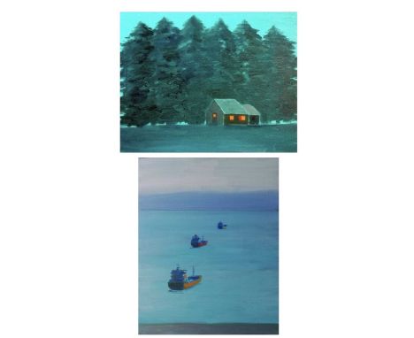 Tim PIKE (Two works)'Three Ships'Oil on canvas 51 x 40.5cm&'Night Studio II' Oil on canvas 40.5 x 51cmEach signed, inscribed 