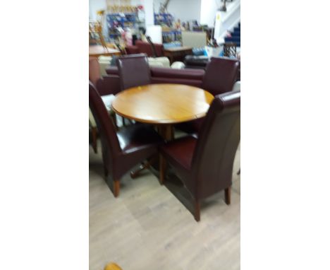 ROUND EXT DINNING TABLE & 4 FAUX LEATHER CHAIRS 