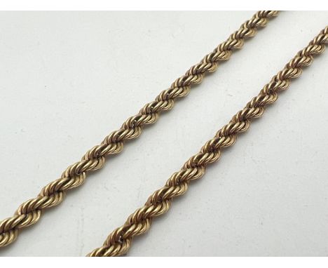 An 18 inch 9ct gold rope chain with spring ring clasp. Gold mark to clasp and fixings. Total weight approx. 3.8g. 