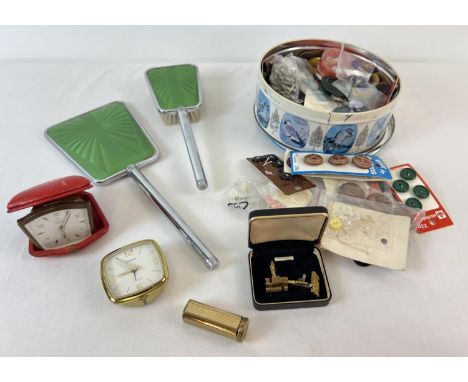 A tub of assorted vintage items. To include Stratton Lipstick case with engine turned decoration, boxed cuff links, a matchin