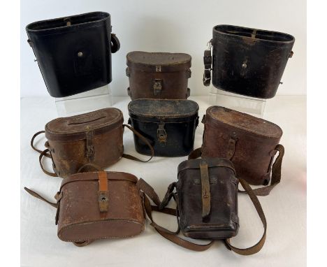 8 pre WWII leather binocular cases with straps, in varying conditions, some named &amp; dated. To include cases from G &amp; 