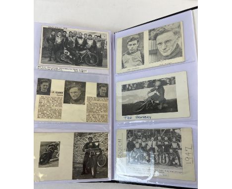 An album containing a collection of vintage postcards and photographs of Speedway riders dating from the 1940's onwards. To i