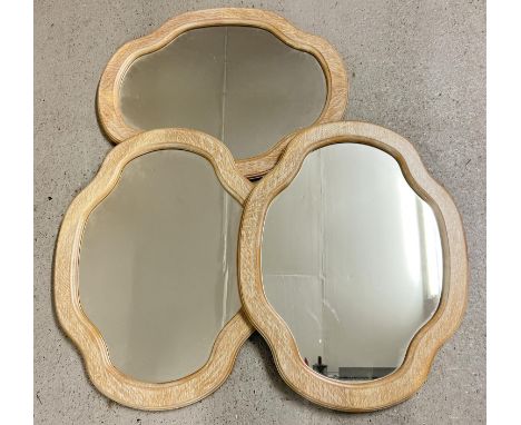 3 vintage lime oak framed wall hanging mirrors, each approx. 58.5cm x 46cm. 