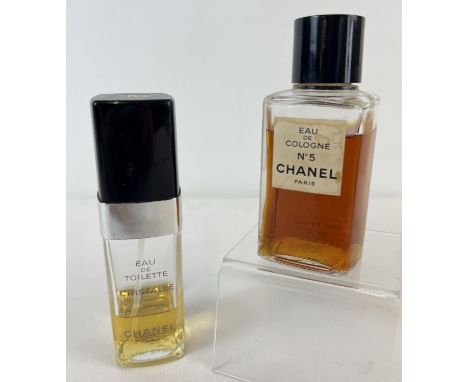 2 vintage part bottles of Channel perfume. Cristalle Eau De Toilette and Chanel No. 5 Eau De Cologne. 