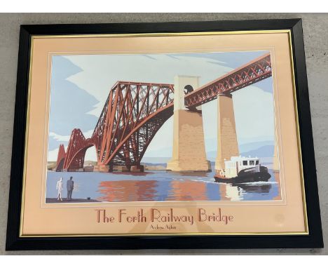 A large framed and glazed print of The Forth Railway Bridge by Andrew Ayton. Frame size approx. 76 x 98cm. 