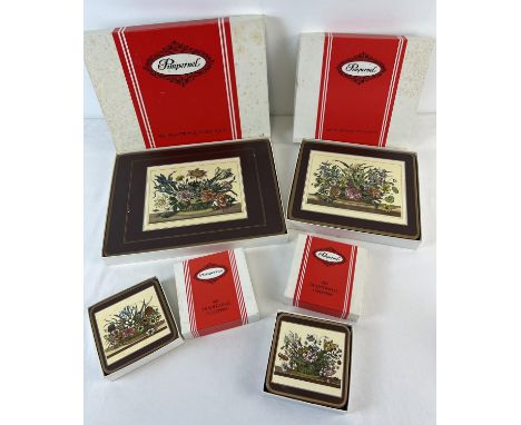 4 vintage boxed sets of Pimpernel coasters &amp; placemats in 'Floral Array' design. 2 boxes of 6 coasters, a box of large pl