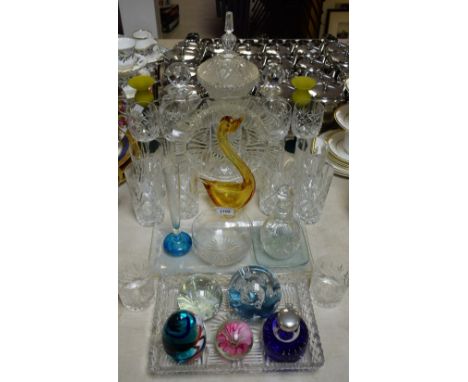 Glassware - an Edinburgh Crystal decanter; another, Royal Doulton; a Caithness Pepys inkwell; another, DNA paperweight; stemw