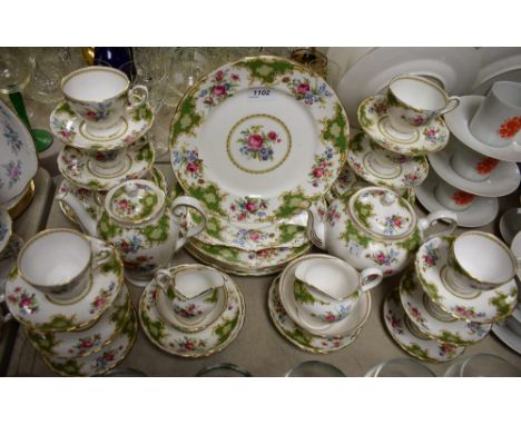 A Staffordshire Tuscan China Windsor pattern, tea, coffee and dinner service, printed with summer flowers, printed marks