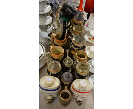 Ceramics - Breweriana - a colelction of German stoneware beer steins, various sizes and designs (15); a pair of Wade Scotch a
