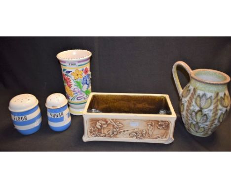 Ceramics - a TG Green Cornish ware flour sifter; another, similar, sugar; a Poole Pottery cylindrical vase; a Glyn Colledge D