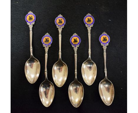 A set of six silver and enamel 'Western Australia' souvenir teaspoons, Sheffield 1911, 122g gross