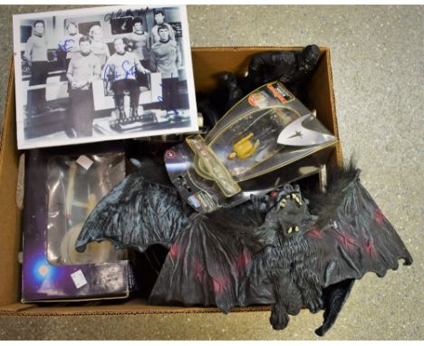 Science Fiction - a Star Trek USS Enterprise Alarm clock, boxed;  another unboxed;  smallr models, figure etc inc Capt James 