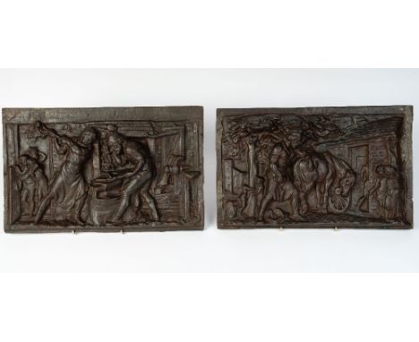 Coalbrookdale Two iron relief panels, circa 1880 designed by Benjamin Creswick designs originally used for Mackmurdo mantelpi