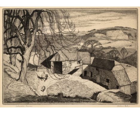 Arthur Bell (1897-1995) 'Cotswold Farm' signed and titled (in the margin) etching 16cm x 23cm.