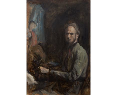 George Weissbort (1928-2013) Self portrait of the artist at work oils on board 61cm x 41cm.
