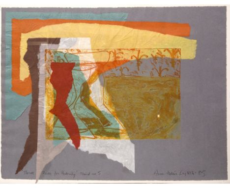 Ann-Helen English (Contemporary) 'Three Poses for Posterity', 1985 signed, dated and titled in pencil etching and collage 62c