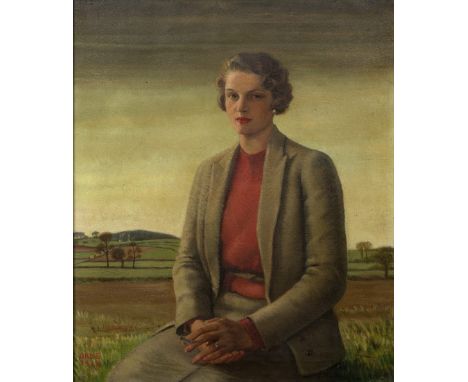 Captain Cuthbert Julian Orde (1888-1968)  Portrait of a lady smoking against a rural backdrop, 1932 signed (lower left) oils 