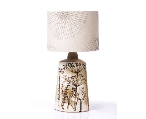 Tremaen Pottery Studio pottery lamp base  decorated with flower heads 36cm high.