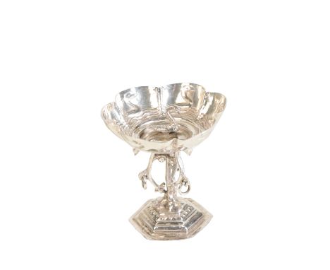 A DUTCH SILVER MINIATURE FONT DECORATED WITH SWANS 18th/19th century, the bowl of lobed form incised with swan decorations, w