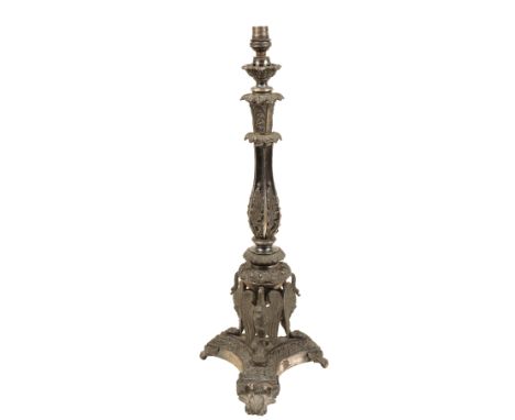 A GEORGE IV SILVERED BRONZE TABLE LAMP,&nbsp;circa 1825, previously for oil and later converted, the electrical fitment above