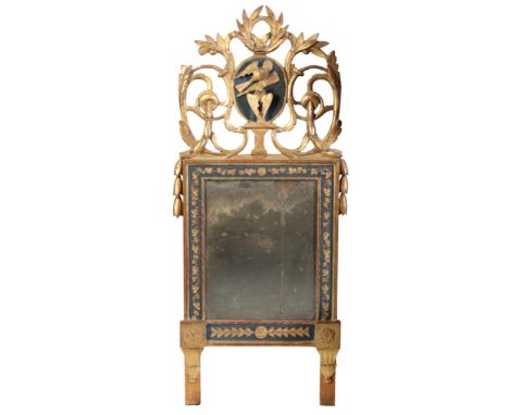 A LOUIS XV CARVED GILTWOOD AND COMPOSITION FRAMED WALL MIRROR, third quarter 18th century, with openwork cresting of scrollin