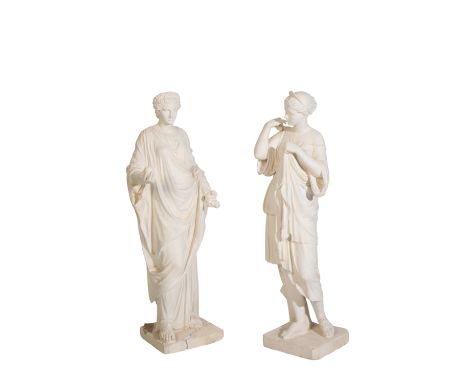 A PAIR OF PLASTER FIGURES OF THE CAPITOLINE FLORA AND THE DIANA OF GABII, IN THE MANNER OF HOPPER, on integrally modelled rec