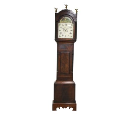 LATE GEORGE III MAHOGANY LONGCASE CLOCK by Ketterer Portsea, the case with boxwood stringing to the door, quarter pilasters o