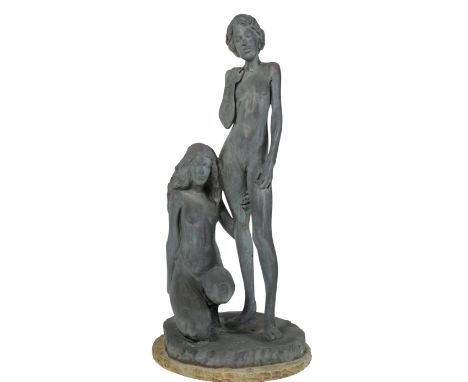 NICK DEANS (1950 - 1991), THE TWO SISTERS a bronze resin group of two nudes, one portrayed standing, the other kneeling besid