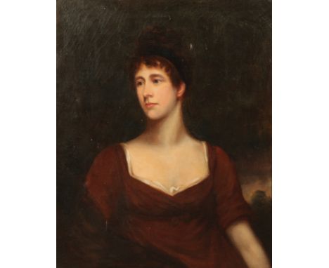 ATTRIBUTED TO GEORGE DUNCAN BEECHEY (1798-1852) A portrait of Mary Guillemard depicted half-length with landscape beyond, the