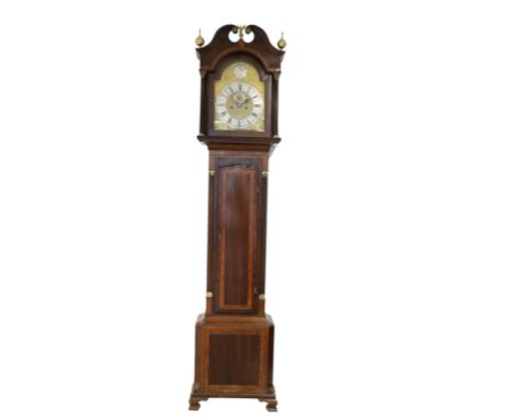 JOSEPH GRAY, DURHAM: A MAHOGANY LONGCASE CLOCK the case with long satinwood crossbanded and ebony inlaid door flanked by reed