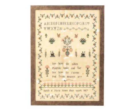TWO NEEDLEWORK SAMPLERS, dated 1807 and 1843, the work of Sarah &amp; Maria Jones and of Helen Allen respectively; and a pair