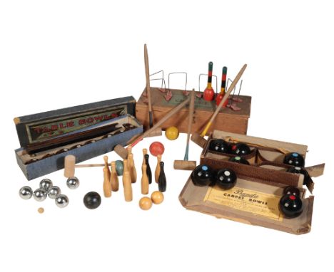 A SMALLL GROUP OF VINTAGE PARLOUR GAMES, comprisingÂ&nbsp;TABLE CROQUET,Â&nbsp;with beech mallets and pine case;Â&nbsp;TABLE 