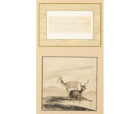 ATTRIBUTED TO HM QUEEN VICTORIA (1819-1901) An en grisaille sketch of deer in a landscape ink and wash, 15.5cm x 15.75cm, fra