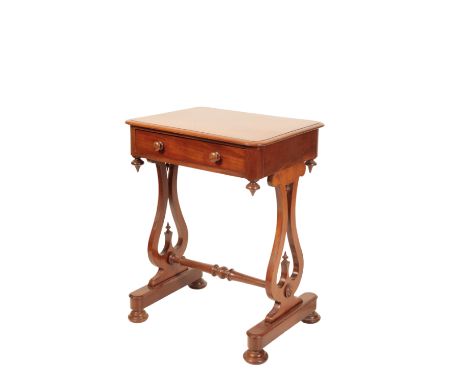 A VICTORIAN MAHOGANY WORK TABLE, Third quarter 19th century, the rectangular top with rounded corners and moulded edges, abov