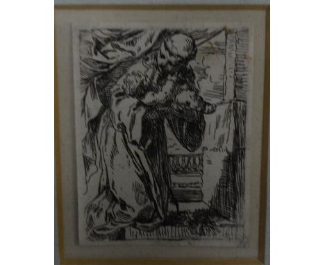 Simone Cantarini (1612-1648), St. Anthony of Padua, etching, framed, Folio Fine Art Ltd, Stratford Place, London label verso.