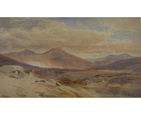 Paul Jacob Naftel R.W.S. (1817-1891), Rannoch Moor, signed lower right and dated 1867, watercolour, framed. 21cm by 36.5cm. N