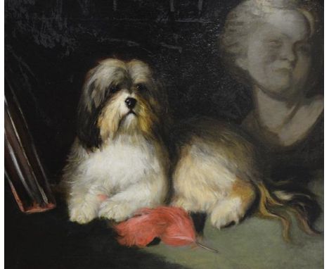 Attributed to Maud Earl (British, 1864-1943), "Terrier and Bust", unsigned, oil on canvas, bearing old label verso with title